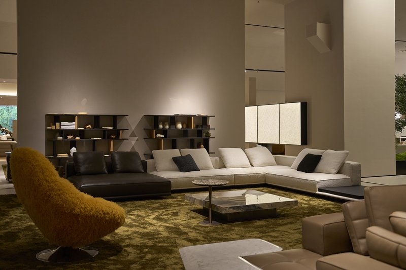 Modular sofa collection displayed in a furniture showroom