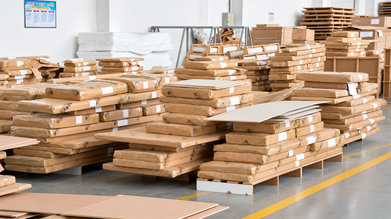 Furniture Packaged furniture components organized for storage and delivery