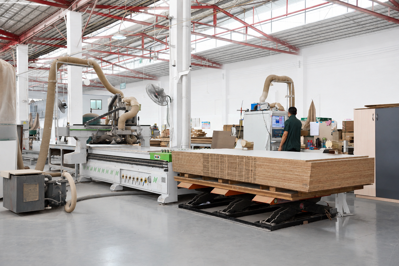 Furniture Robotic furniture panel handling line with stacked boards