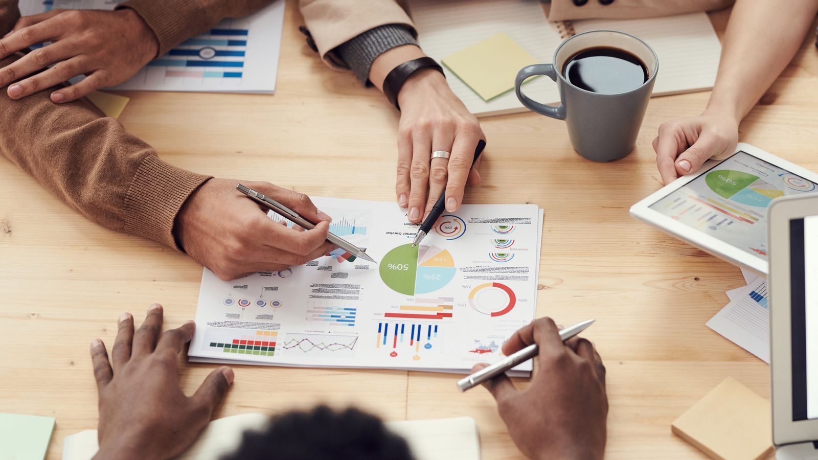 Business team collaborating around a table in a modern office