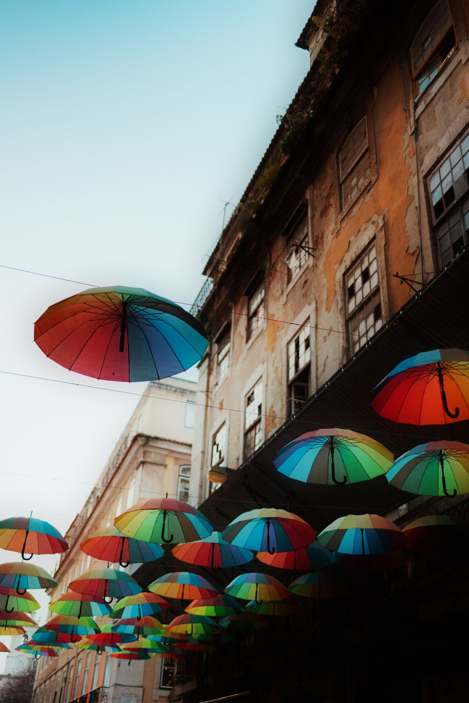 Colorful beach umbrellas outdoor display
