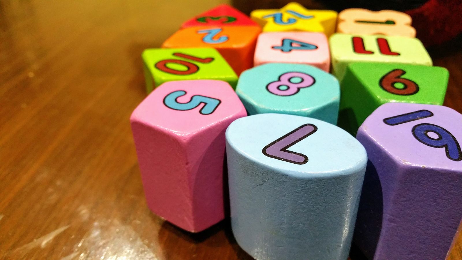 Colorful wooden number blocks for educational play