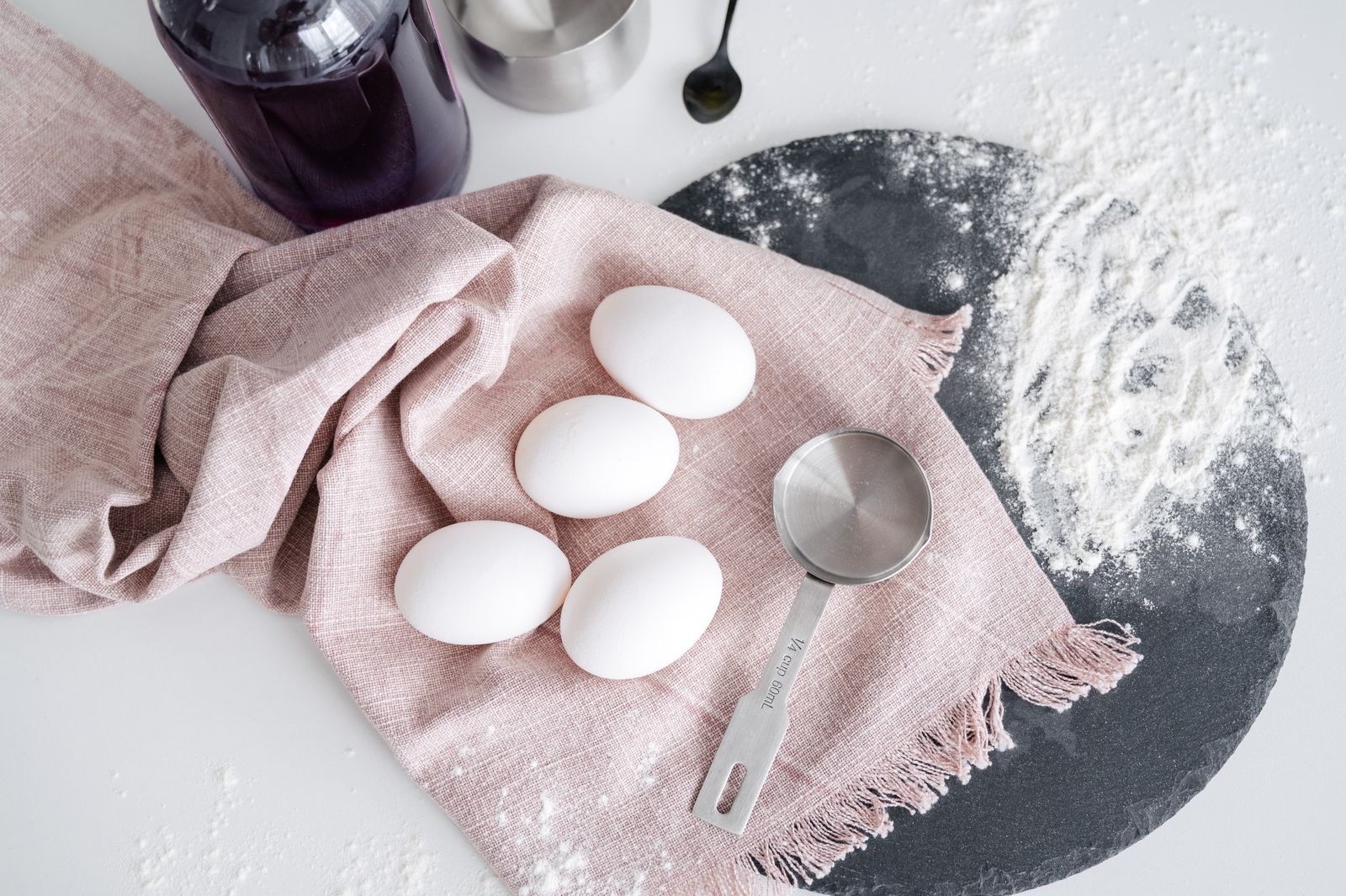 Kitchen utensils and tableware arranged on a countertop